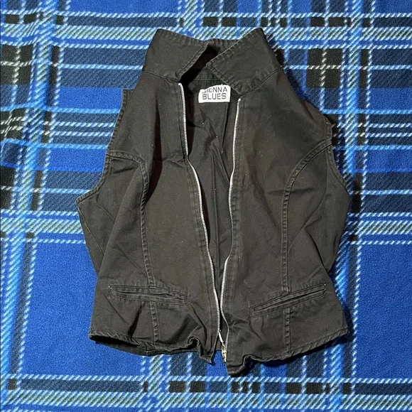 Vintage 90s Sienna Blues Black Vest - Size M - Picture 2 of 8